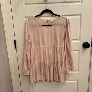 American Eagle Shirt Tiered Beige Open Back Babydoll Blouse Boho Peasant Sz S